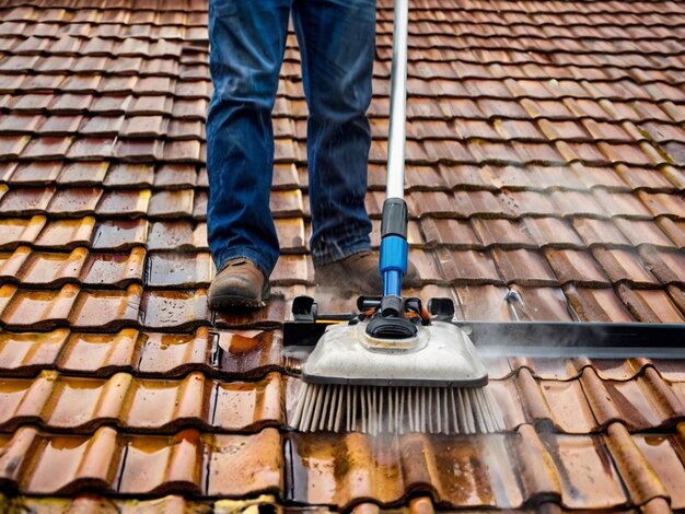 man-is-cleaning-dirty-red-tiled-roof-with-broom_1082211-15149